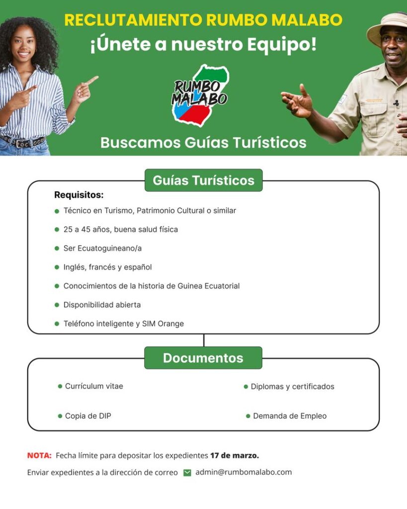 Rumbo Malabo busca guías turísticos para unirse a su equipo