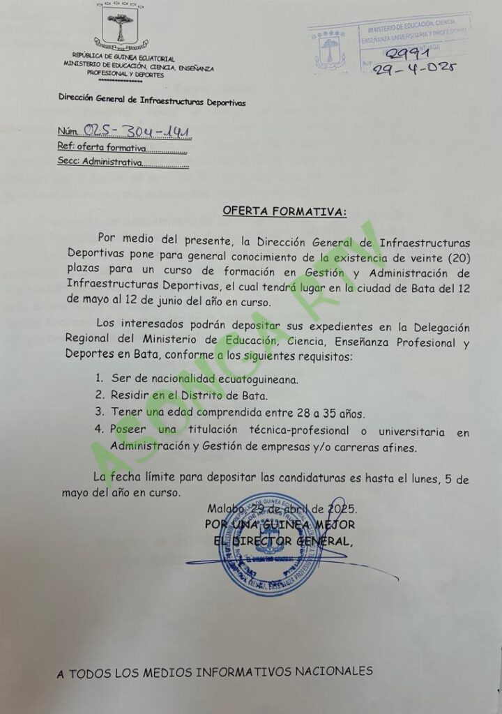 Oferta de 20 plazas para un curso en Gestión de Infraestructuras Deportivas