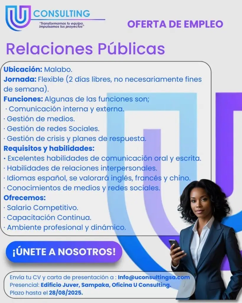 U Consulting lanza una oferta de empleo en Relaciones Públicas en Malabo